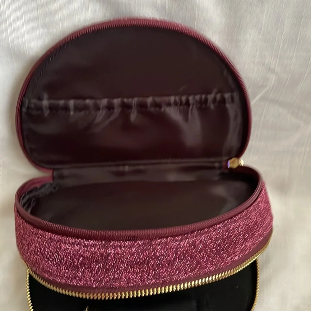 LOFT Glitter Half-Moon Jewelry/Cosmetic Pouch in Deep Berry